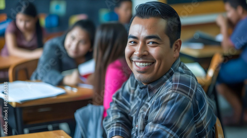 A smiling man in a classroom.