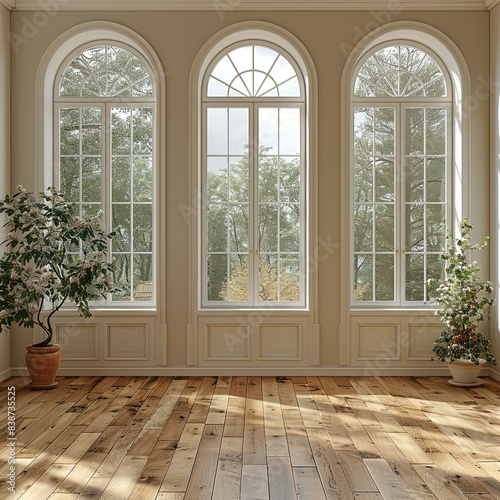 mockup of a empty room with 4 squares windows on the right  © grocery store design