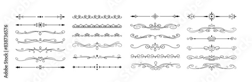 Vintage decorative dividers flat vector elements set. Elegant text delimiters with swirls antique design collection on white background