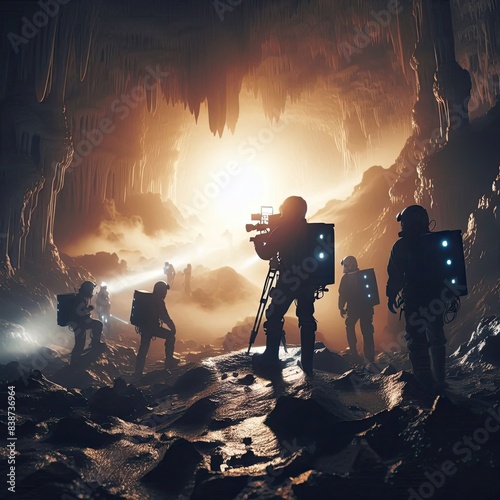 Adventurous Explorers Discover a Majestic Underground Cave with Generative AI.