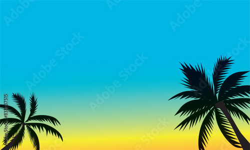 ヤシの木のシルエットとグラデーションの空