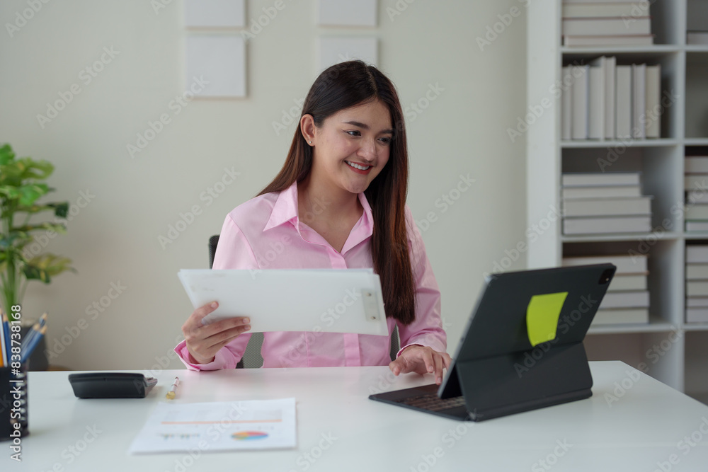 Businesswoman working in real estate project with presenting new project ideas, analyzing marketing and investment plans in modern office. Businesswoman working in real estate project with presenting new project ideas, analyzing marketing and investment plans in modern office.