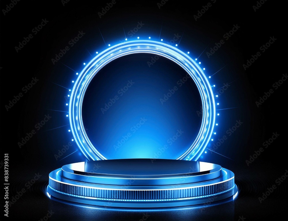 blue light round podium and black background for mock up blue light round podium and black background for mock up