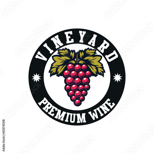 winery logo or icon, emblem. Label for menu design restaurant or cafe. Lettering vector illustration