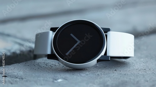 A stylish smartwatch designed for people with visual impairments, minimalist design, monochromatic, futuristic photo