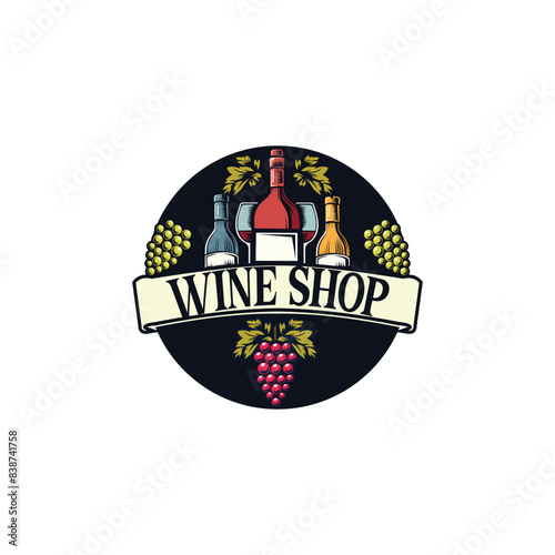 winery logo or icon, emblem. Label for menu design restaurant or cafe. Lettering vector illustration