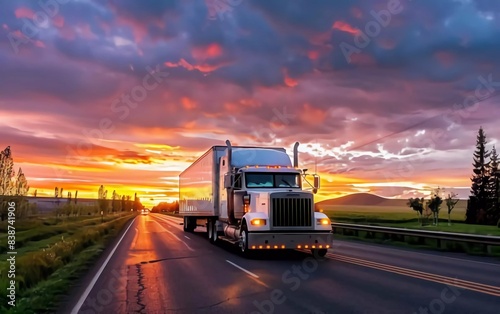 Truck transportation on the road at sunset which is very exciting © Harjo