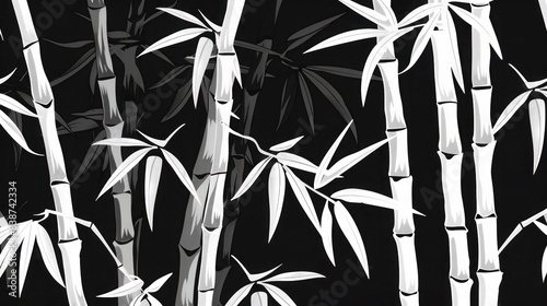 Hand-drawn bamboo shoots  black and white  flat design  intricate details