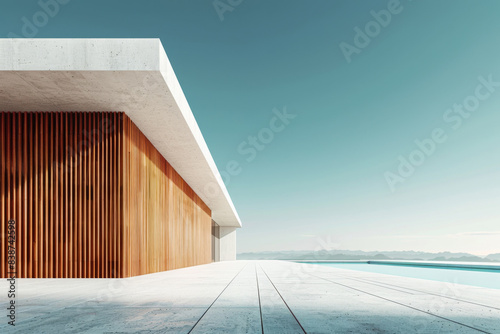 White Building on a blue sky backdrop.Modern concrete architecture.
