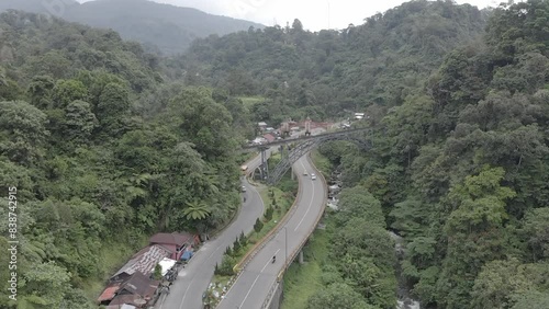 Establish aerial view of the Padang Panjang City Border Gate, West Sumatra. d-log raw stock video photo