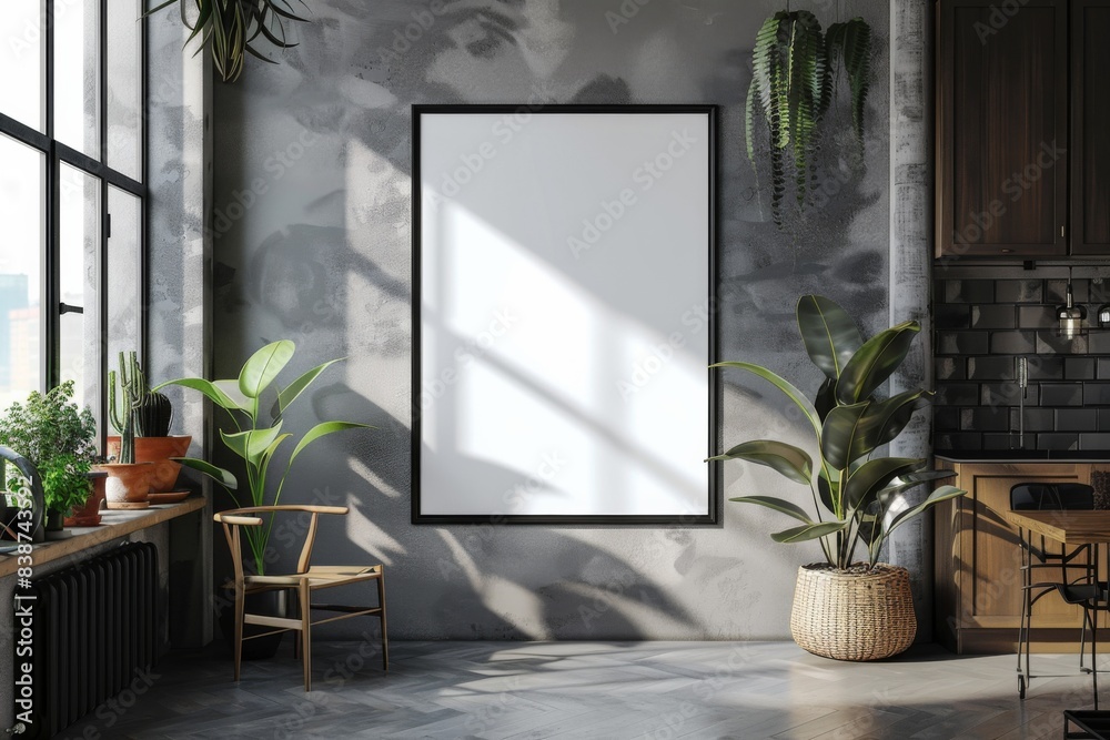 Poster mockup in scandinavian kitchen interior created with generative ai Poster mockup in scandinavian kitchen interior created with generative ai