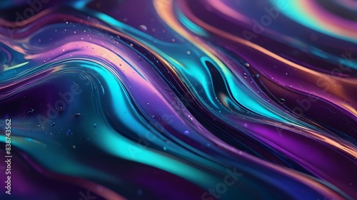 Abstract holographic iridescent neon liquid metal texture background. Colorful abstract gleaming fluid material.