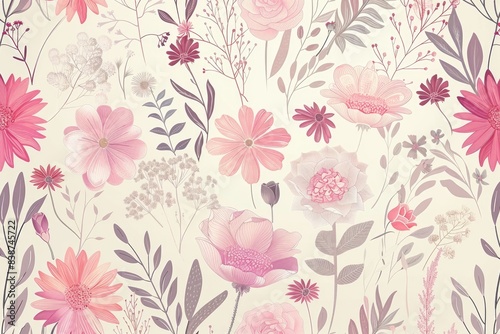 Wallpaper Mural seamless pattern for wedding gift wrap paper, elegant floral designs, pastel colors, delicate and romantic motifs, intricate details, high-quality vector illustration Torontodigital.ca
