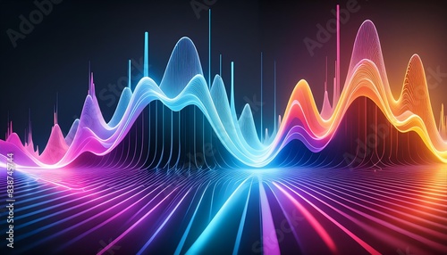 A vibrant and colorful soundwave spectrum displayed on a black background. The dynamic and abstract design evokes energy and movement, ideal for music and technology themes. 