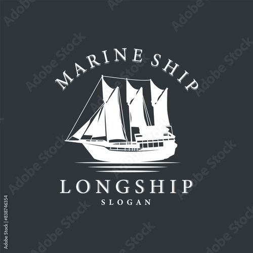 vintage viking longship warship logo traditional ocean sailboat silhouette design