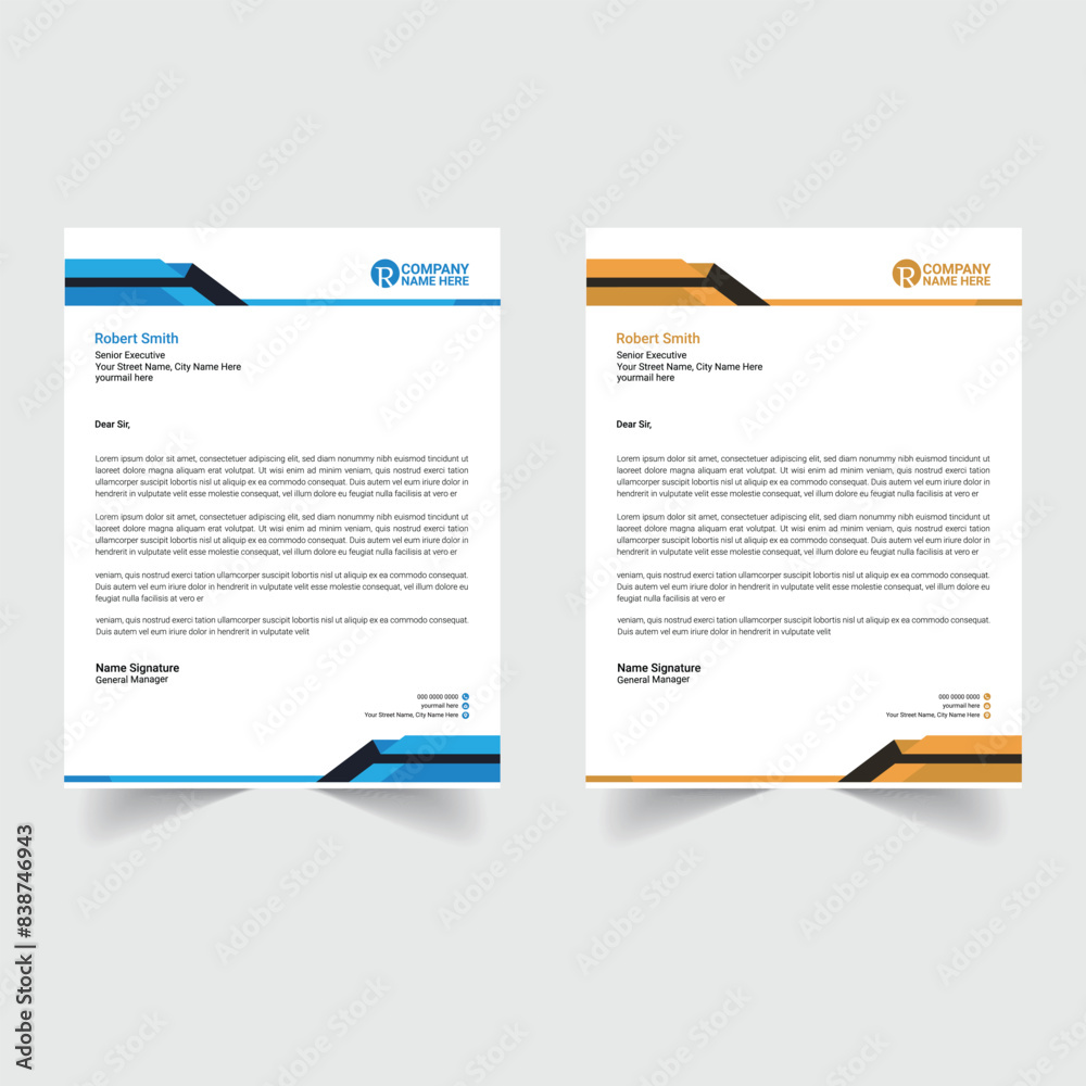 Professional business letterhead design for corporate company. Creative letterhead vector design. Letter head stationery and two color scheme layout design.