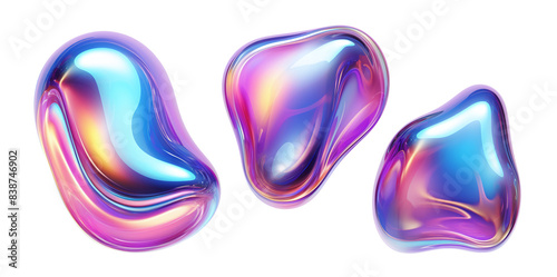 Wallpaper Mural Set of 3d chrome neon fluid form liquid metallic shape isolated on white and transparent background Torontodigital.ca
