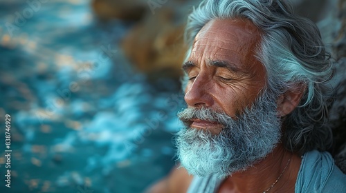 Zen by the Sea: Close-Up of Handsome Meditator