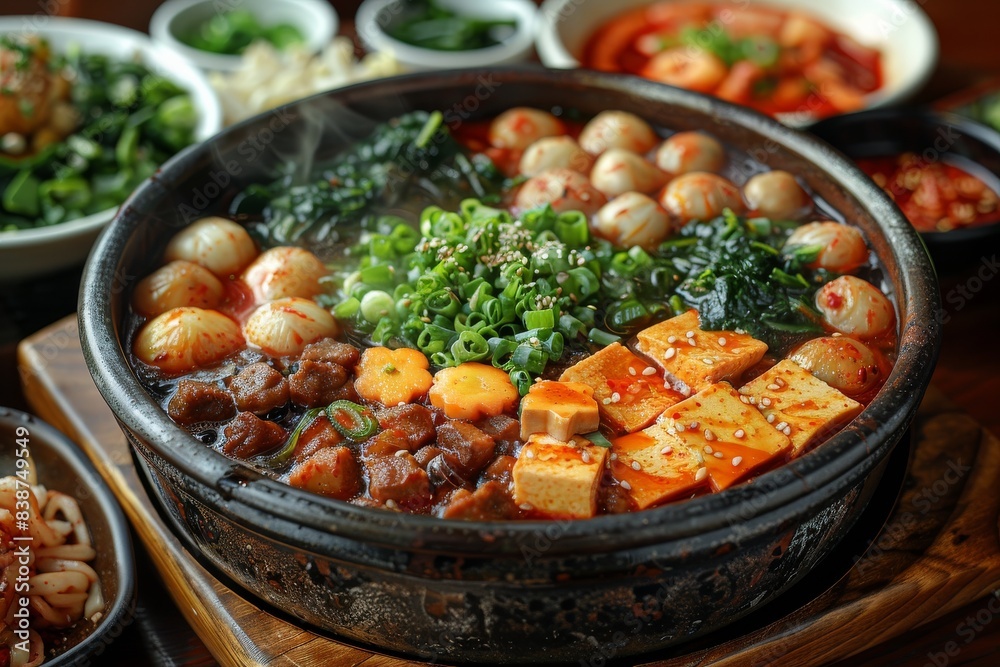 flavors of a close-up shot of traditional Asian soup, a hearty and wholesome delicacy cherished for its health benefits and authentic taste. flavors of a close-up shot of traditional Asian soup, a hearty and wholesome delicacy cherished for its health benefits and authentic taste.