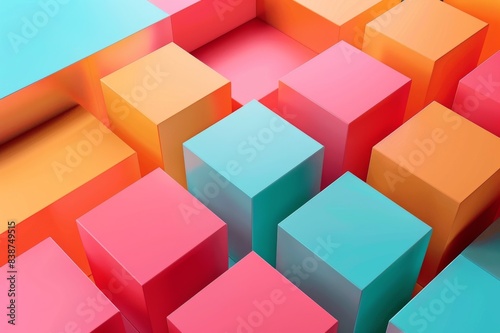Colorful abstract geometric pattern with 3D cubes in vibrant pastel shades, creating a visually dynamic and modern background.
