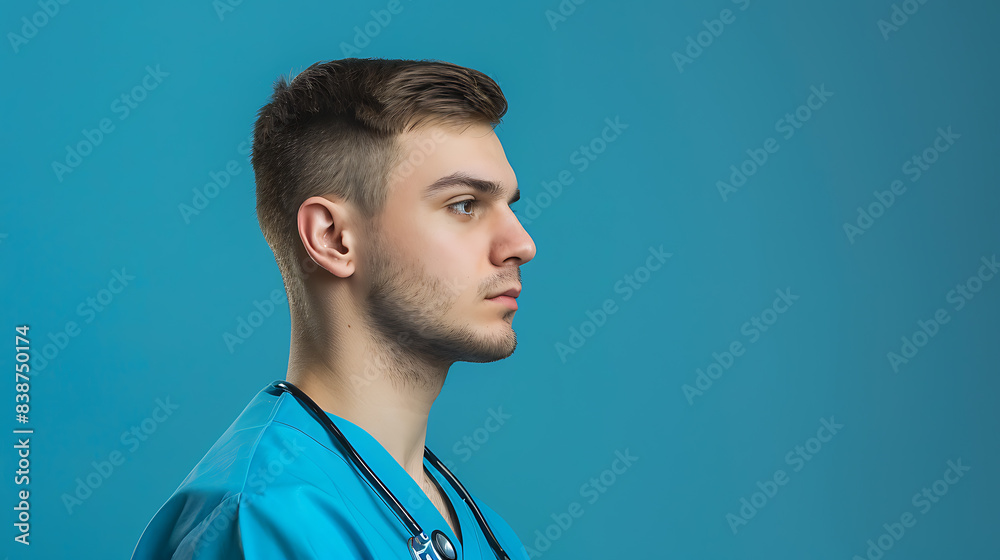 a man with a blue uniform on and a stethoscope on his neck. a man with a blue uniform on and a stethoscope on his neck.