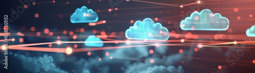 A cloud migration project, with IT professionals moving data to cloud platforms, emphasizing the role of cloud computing and SaaS in modernizing IT infrastructure. Digital transformation. SaaS Power. photo