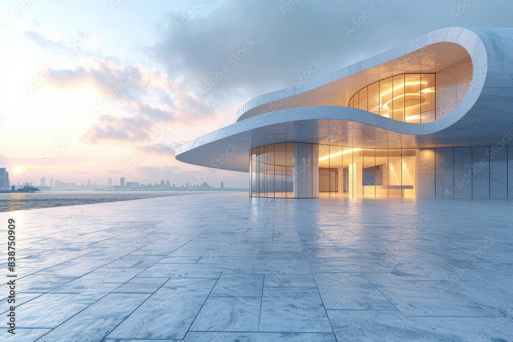 Fototapeta premium Modern buildings by the lake. The modern urban skyline is in the background. 