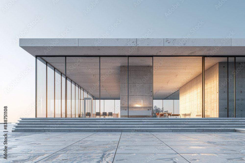 Obraz premium Empty hall of modern architectures，glass show room background. 
