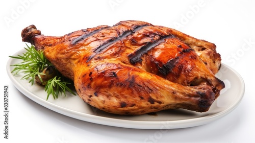 Grilled half chicken Isolated on white background