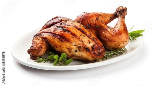 Grilled half chicken Isolated on white background