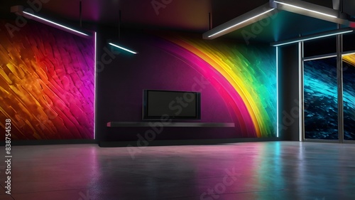Granater AI  Colorful wall in a room with a television.