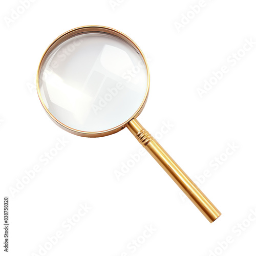 Magnifying Glass with Gold Handle on Isolated Background. Investigation, Reading, Science Concept