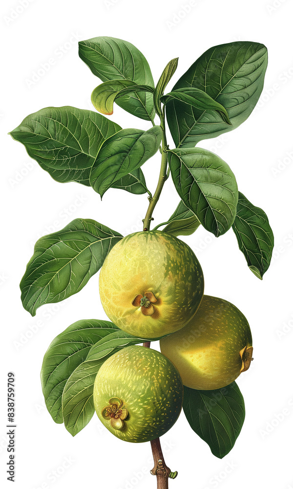 Fototapeta premium Guava isolated on white and transparent background, old botanical illustration