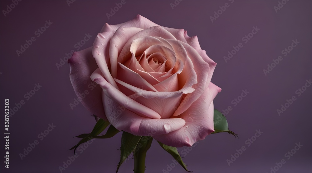 Fototapeta premium Tender pink colored rose on purple gradient background.generative.ai 