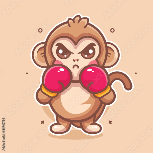 happy monkey animal character mascot playing boxing sport isolated cartoon