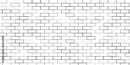 White brick wall as stone background. Repeating black and white vector brick pattern design. Vector offset texture. Brick wall effect marble image. Vector illustration.