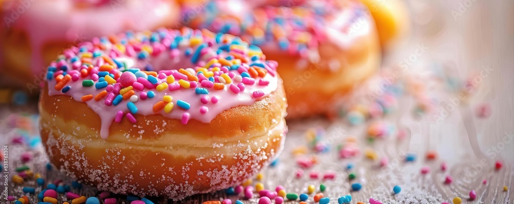 A glazed doughnut with sprinkles, American flag, white background, closeup A glazed doughnut with sprinkles, American flag, white background, closeup