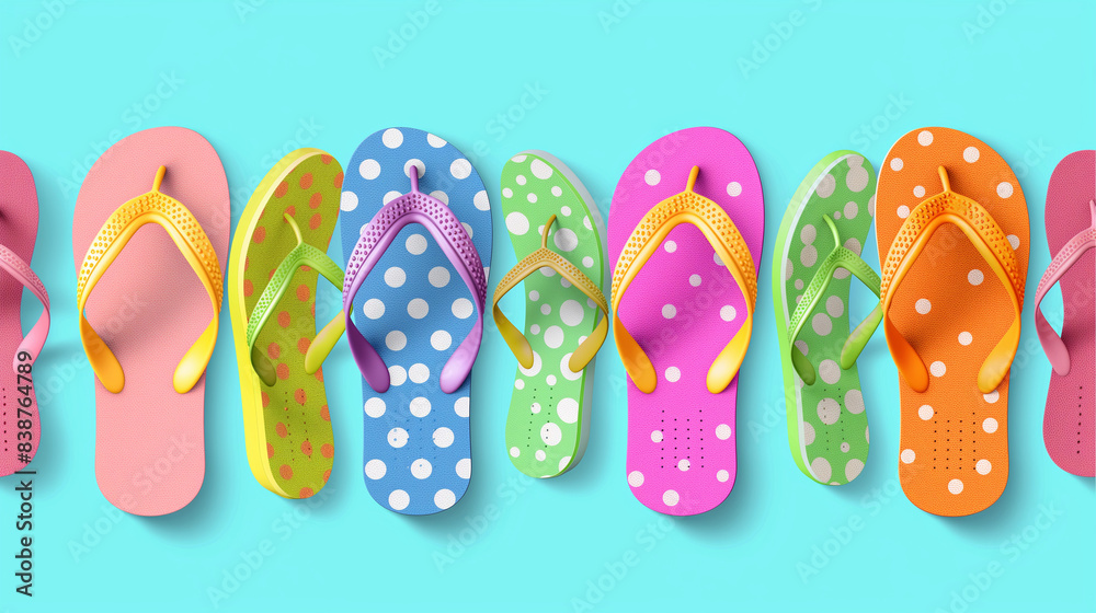 colorful flip flops on blue background colorful flip flops on blue background