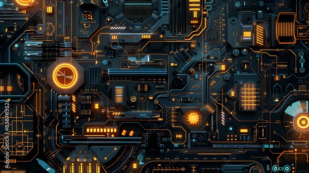 Abstract technological background with various tech elements Abstract technological background with various tech elements