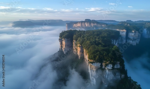 Majestic Yunding Mountain Emerges from Fog,  Generative AI photo