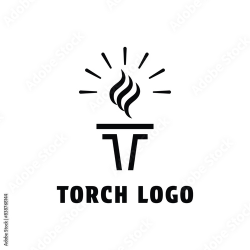 Torch logo design letter t concept idea with flame