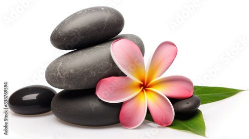 massage stone and frangipani isolated on white background