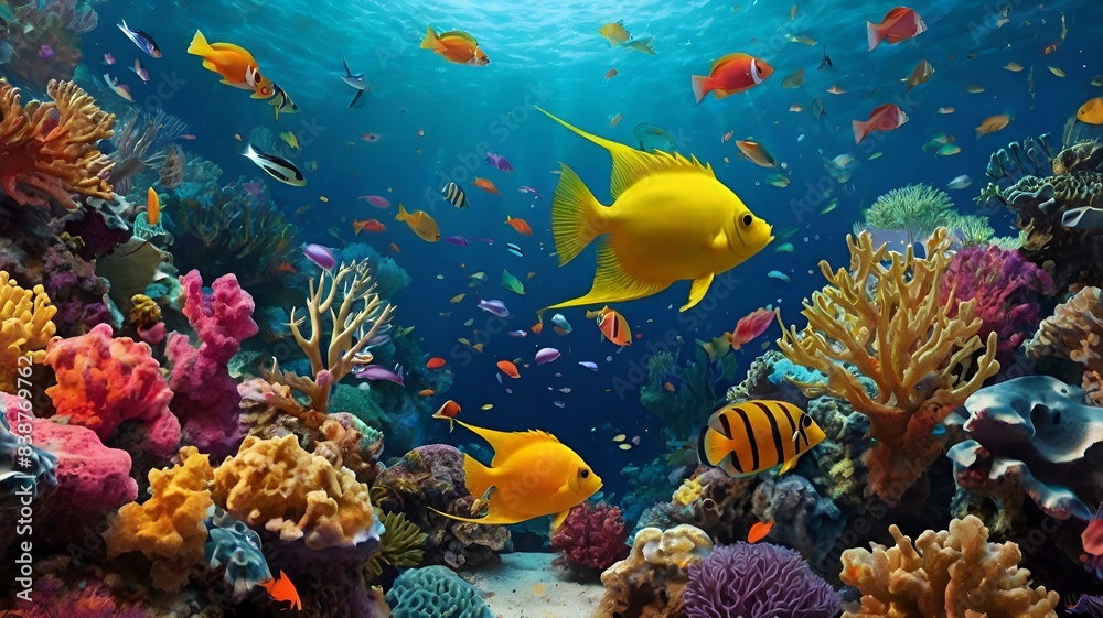 Naklejka premium Granater AI Colorful fish swimming in a vibrant underwater scene.