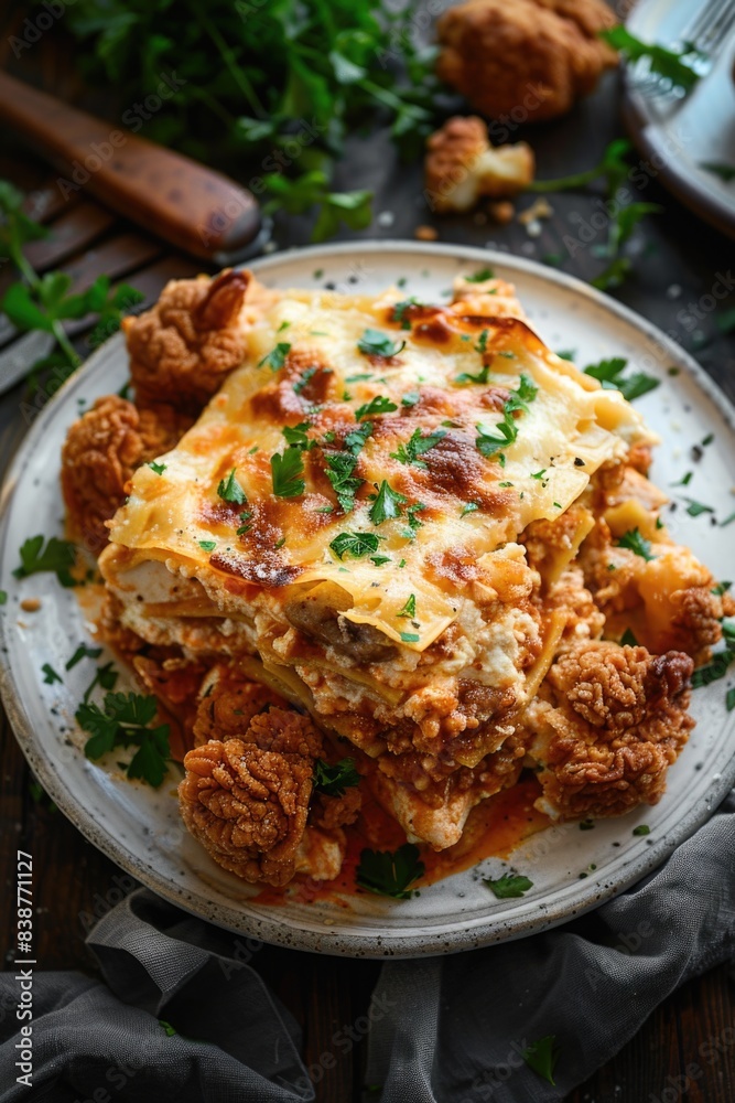 Lasagna on Wooden Table Lasagna on Wooden Table