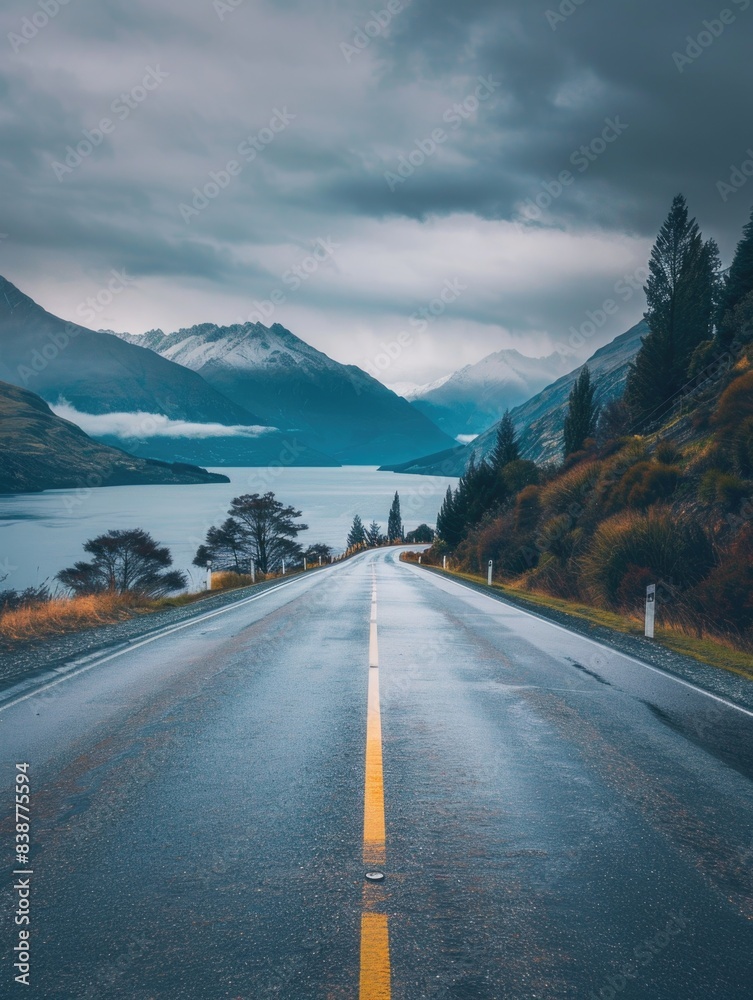 Fototapeta premium Mountainous landscape along an open road