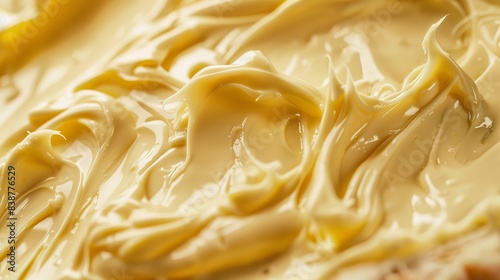 Closeup of margarine spread on toast, detailed texture, front view, emphasizing creamy texture, digital tone, Triadic Color Scheme