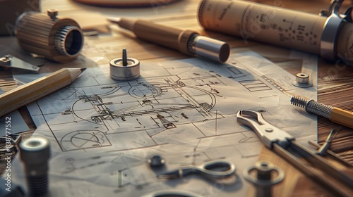 Wallpaper Mural a drafting table covered in tools and precision instruments, with a skilled drafter meticulously crafting a detailed blueprint, showcasing the artistry and precision of technical drawing Torontodigital.ca