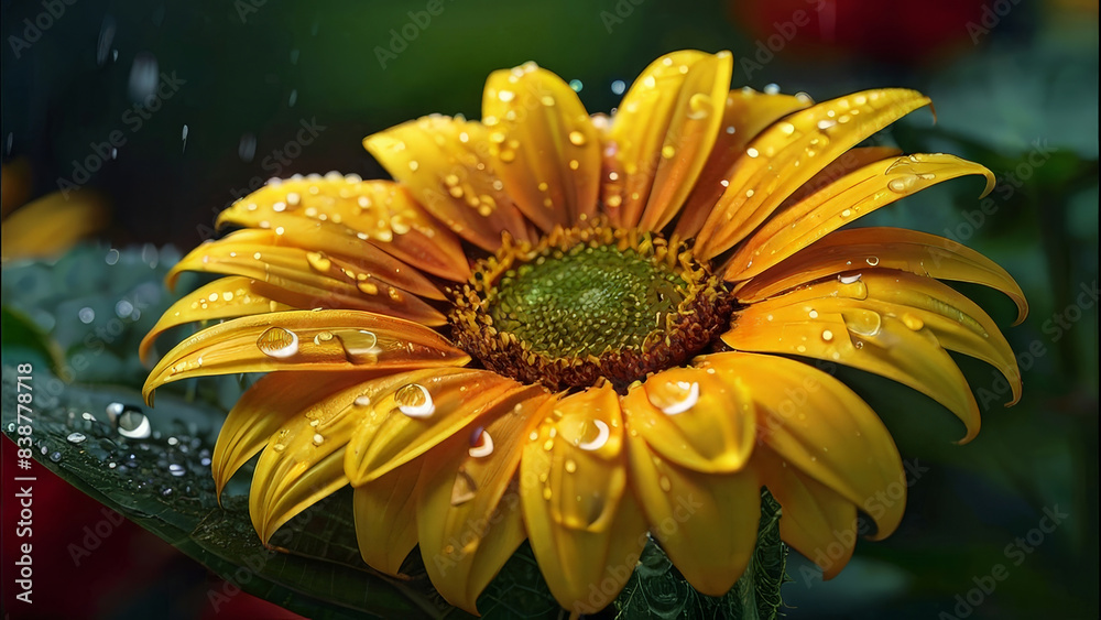 raindrops on beautiful vibrant sun flower petals raindrops on beautiful vibrant sun flower petals