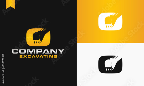 excavator letter O logo design excavating vector template illustration
