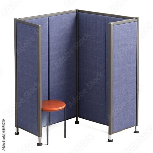 Modern office design integrates neutral fabric partitions for sound absorption, promoting efficient workspaces and collaboration among 3d render Simple office partition isolated on white background